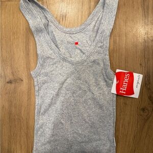 Hanes Light Gray Ribbed Tank